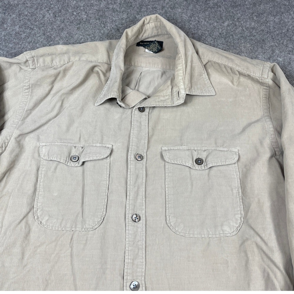 Banana Republic Mens Tan Corduroy Button Down Shirt Long Sleeve L 174696-5284